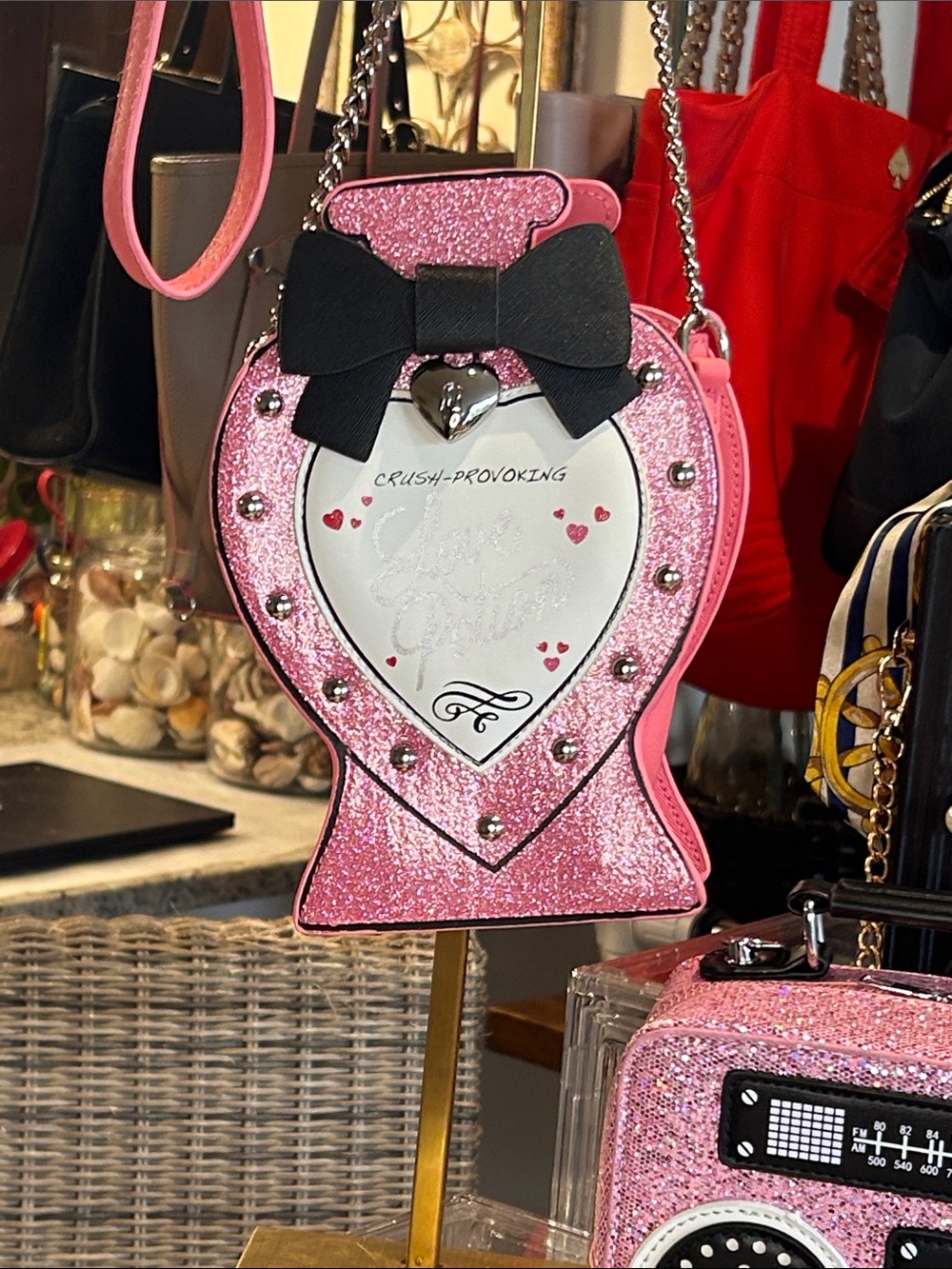 Bundle Pink/Black Novelty Crossbody Bags Betsey Johnson Potion/Lady/Boombox New - Picture 3 of 7